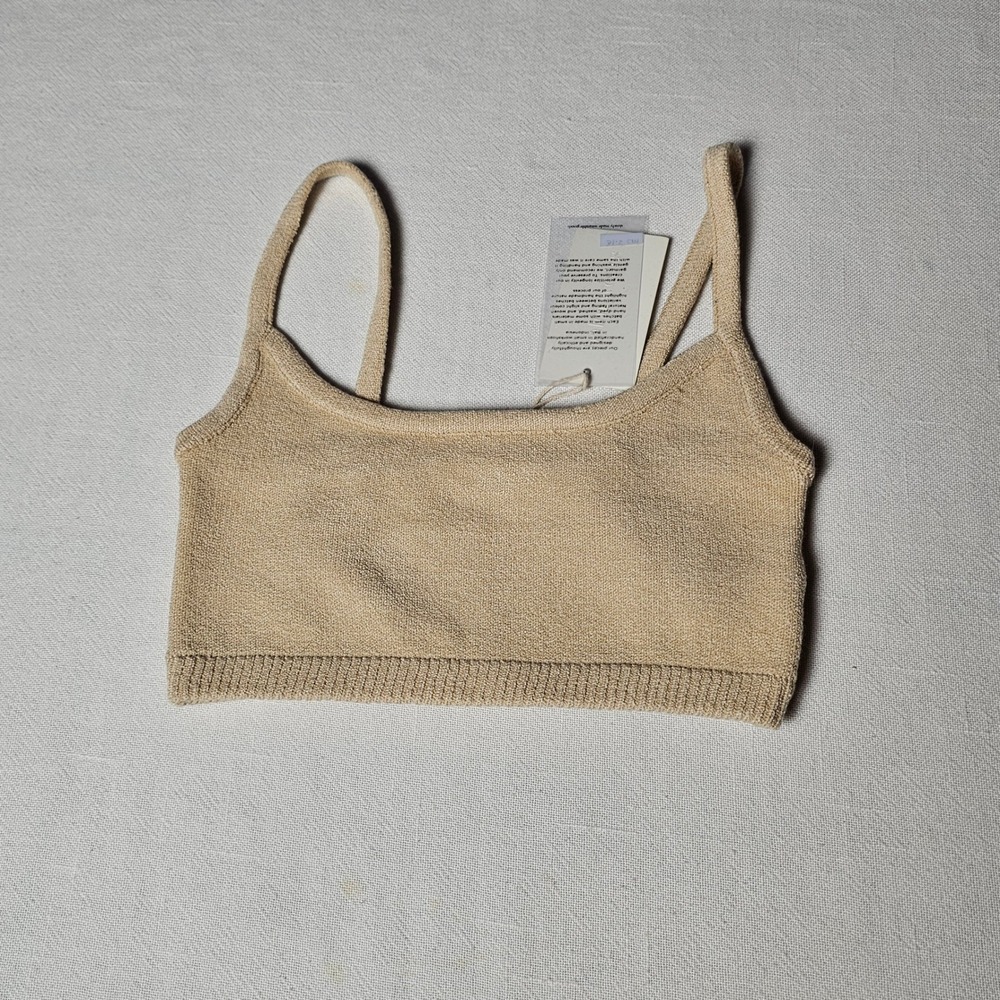Balm Wears Knit Crop Top Beige Sand Square Neck Acrylic Bali Medium Large NWT